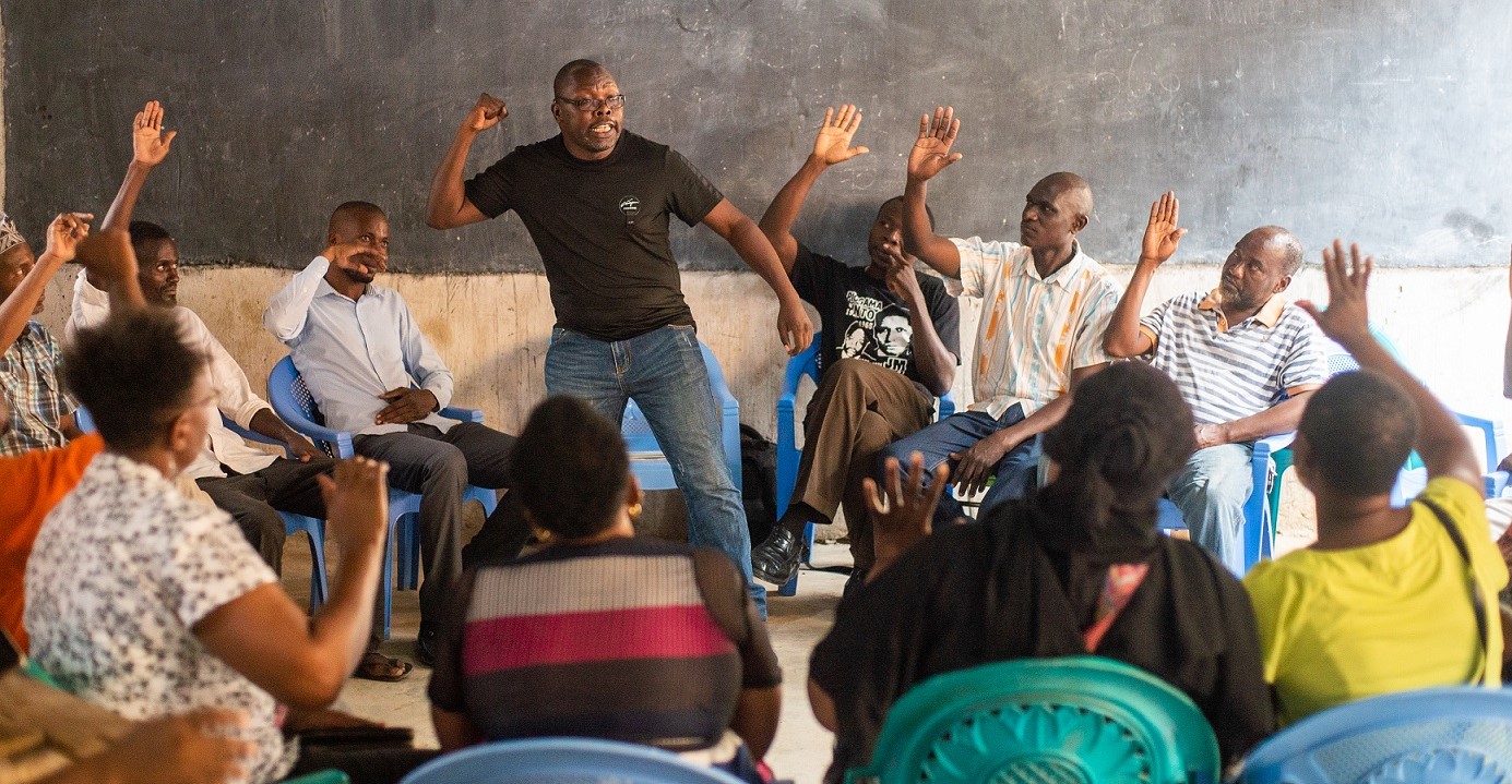 Local activists learning about protest and activism techniques during a Network Meeting in Mombasa, Kenya