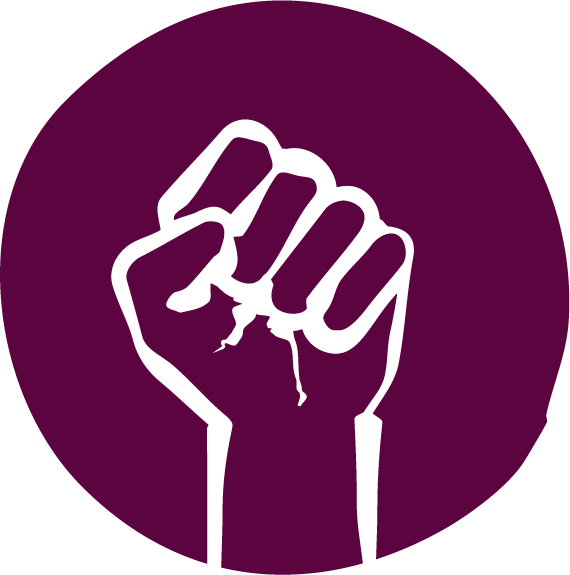 Activism purple@6x An icon showing a raised fist symbolising activism or solidarity