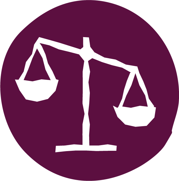 Justice purple@6x An icon showing a set of scales symbolising justice